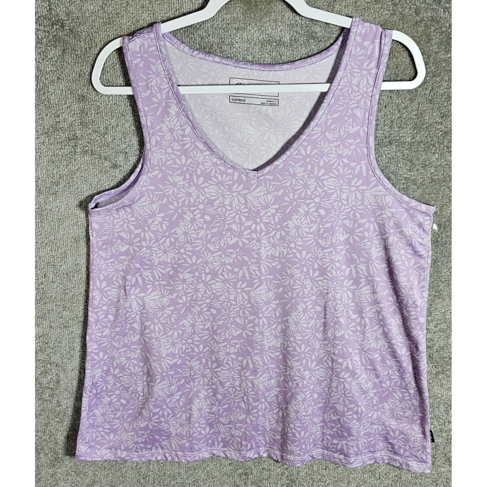 Eddie Bauer Sleepwear Pajama Tank Top Womens Size Large Purple Floral V-Neck